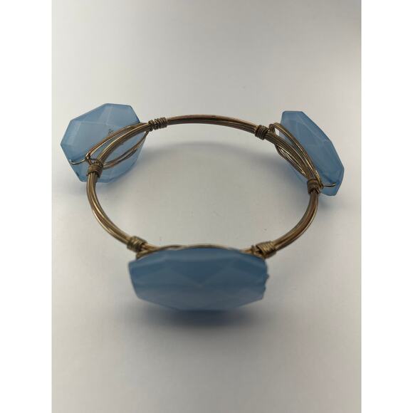Vintage Blue Faux Stone Wrapped Wire Bangle Bracelet B18 - Picture 7 of 12
